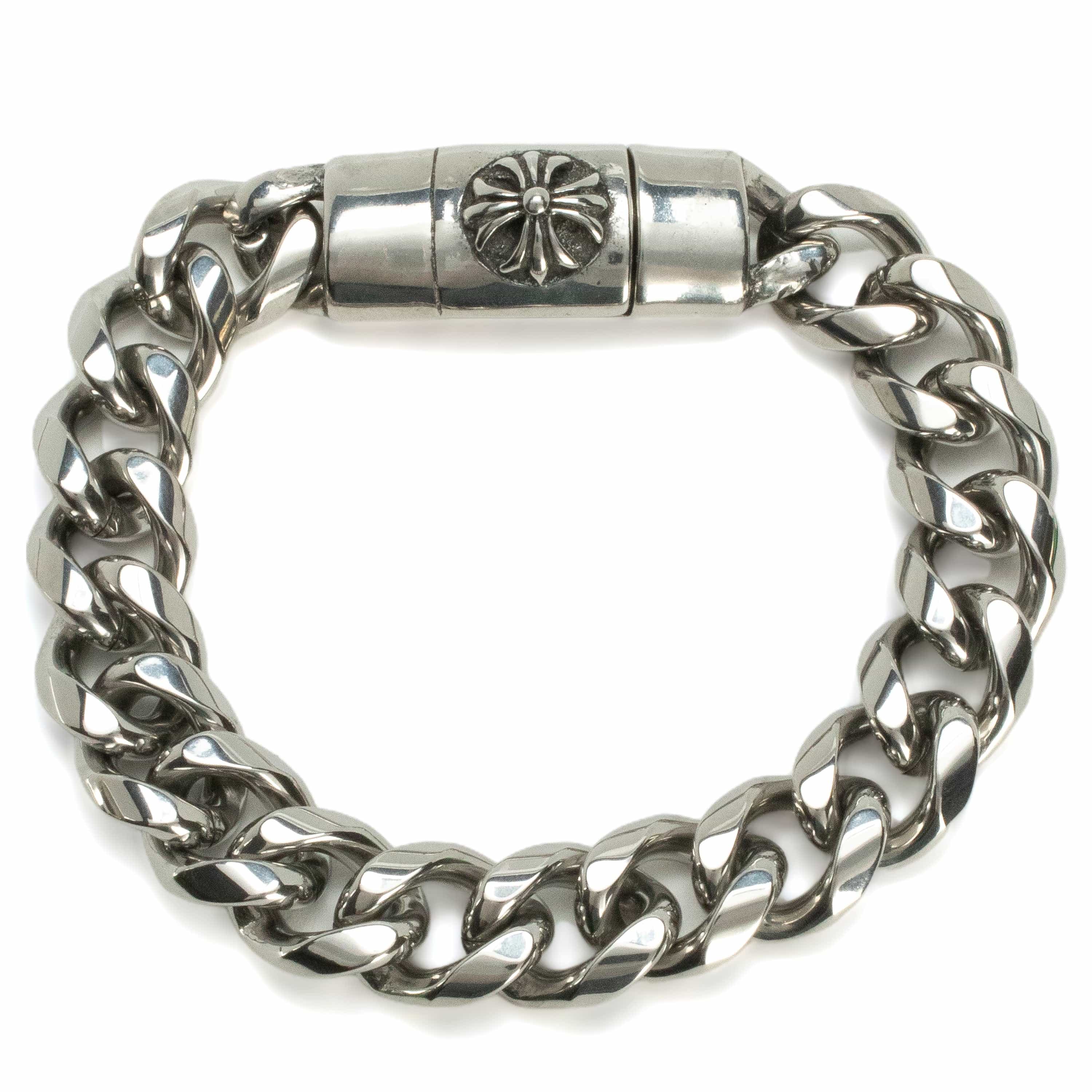 Kalifano Stainless Steel Bracelets Stainless Steel Link Bracelet with Cross PLAT-BSS-01