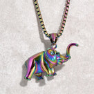 Aurora Borealis Elephant Steel Hearts Necklace