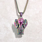 Aurora Borealis Elephant Steel Hearts Necklace