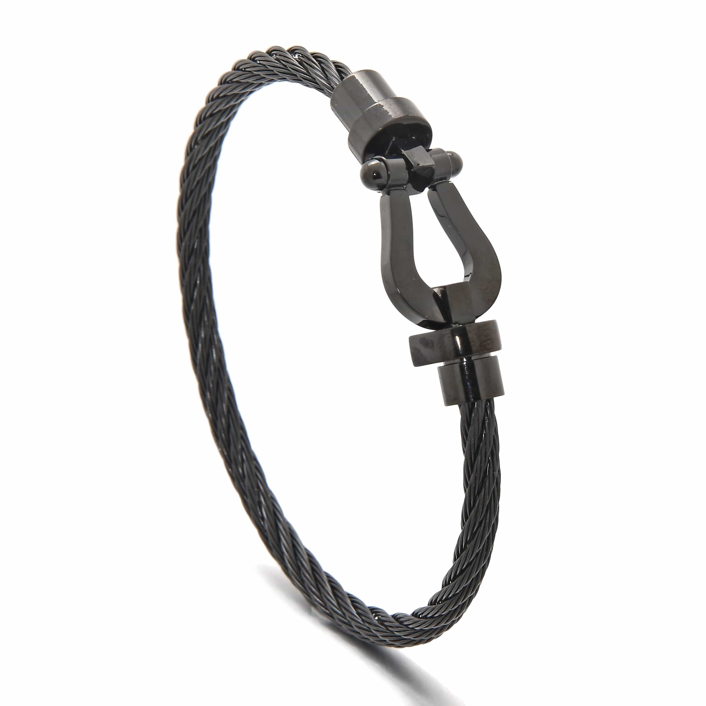Kalifano Steel Hearts Jewelry Black Arabian Cable Braided Steel Hearts Bracelet SHB148-B