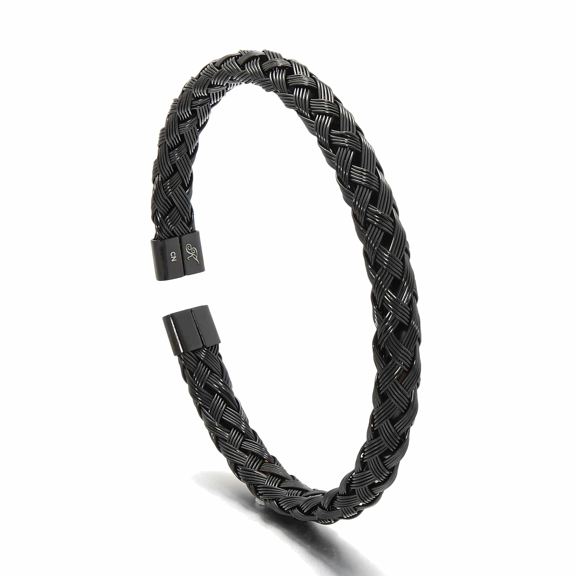 Kalifano Steel Hearts Jewelry Black Basket Weave Braided Steel Hearts Bracelet SHB143-B