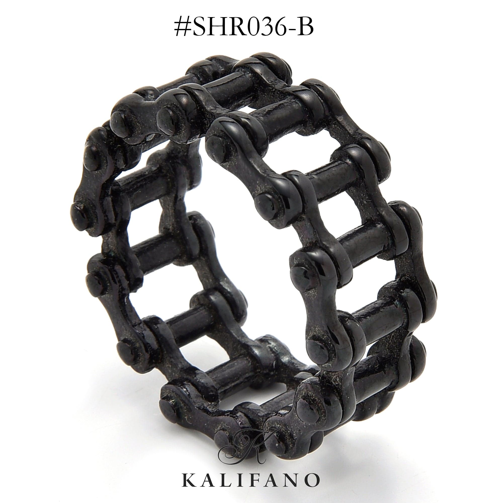 Kalifano Steel Hearts Jewelry Black Bike Chain Steel Hearts Ring