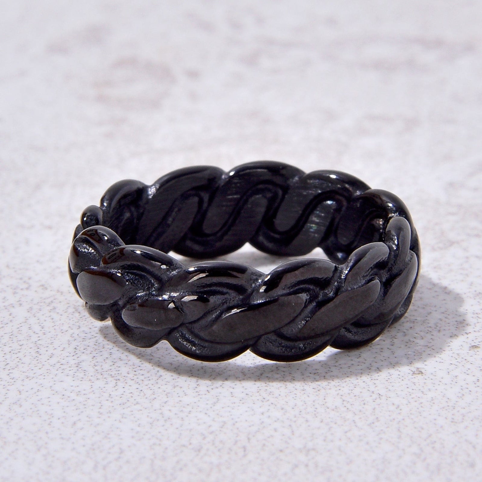 Kalifano Steel Hearts Jewelry Black Braided Rope Steel Hearts Ring