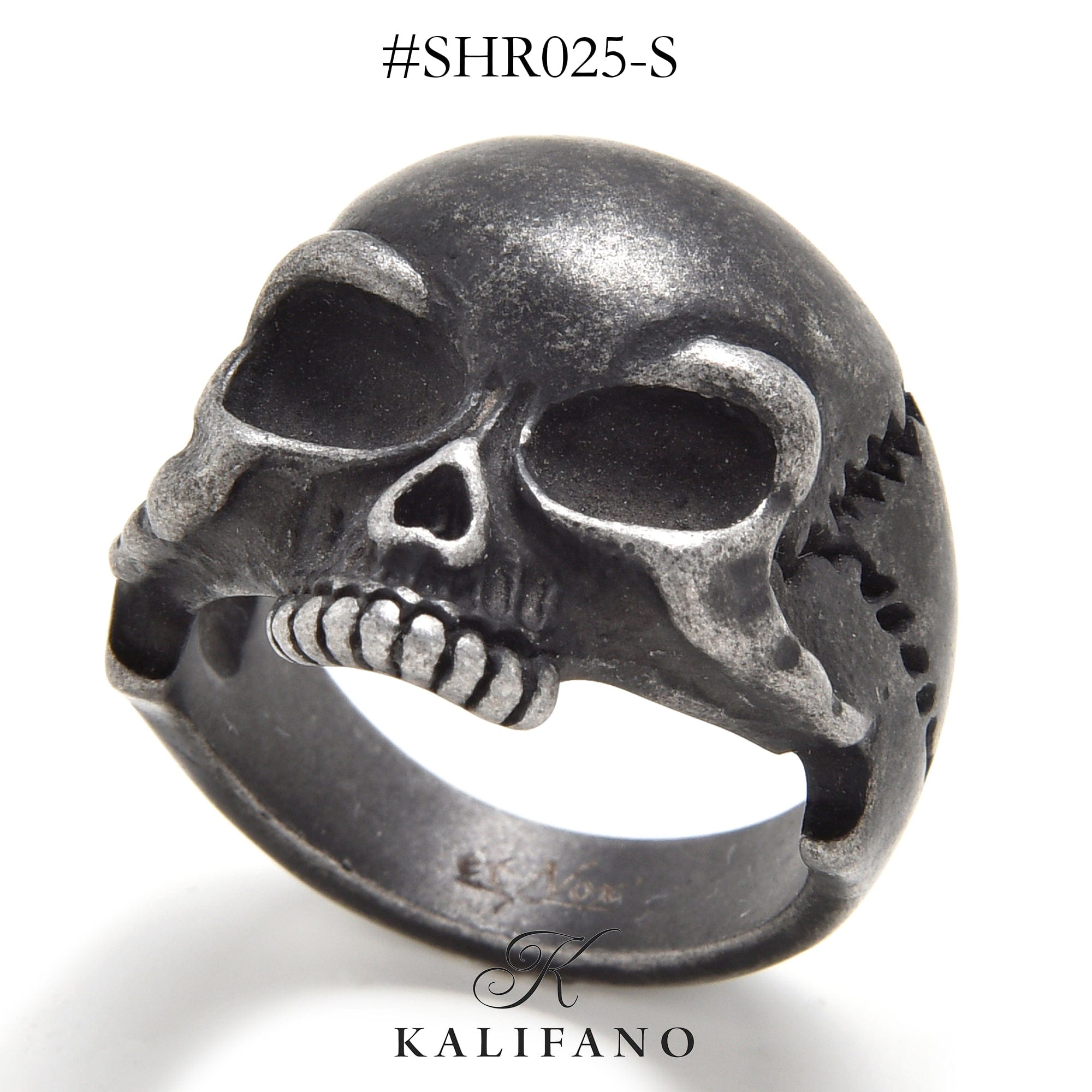 Kalifano Steel Hearts Jewelry Black Classic Cast Skull Steel Hearts Ring