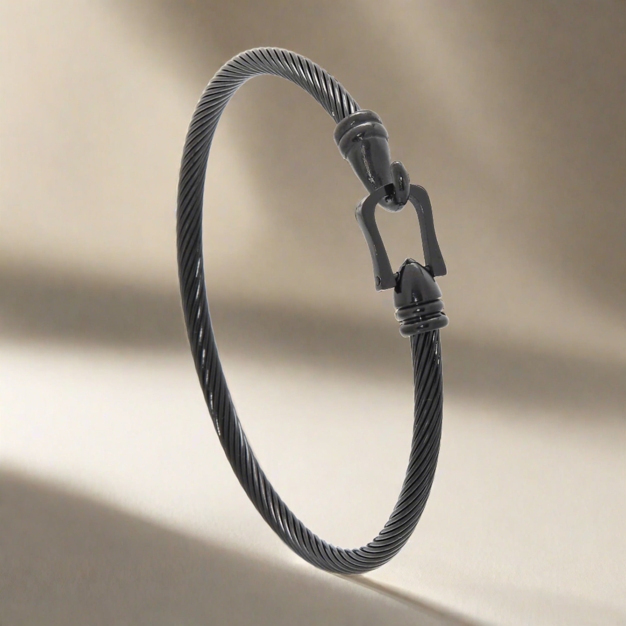 Kalifano Steel Hearts Jewelry Black Derby Cable Braided Steel Hearts Bracelet SHB146-B