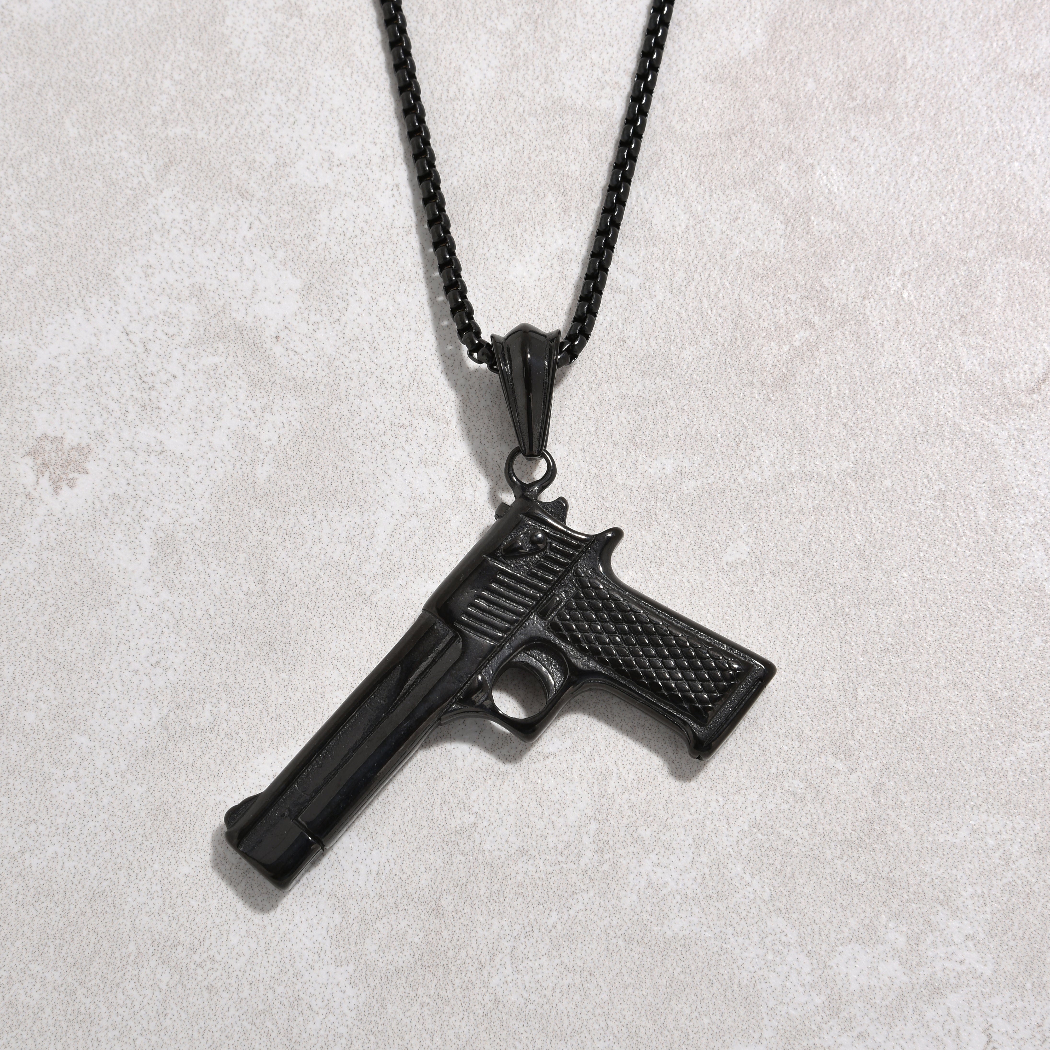 Kalifano Steel Hearts Jewelry Black Desert Eagle gun Steel Hearts Necklace SHN523-B