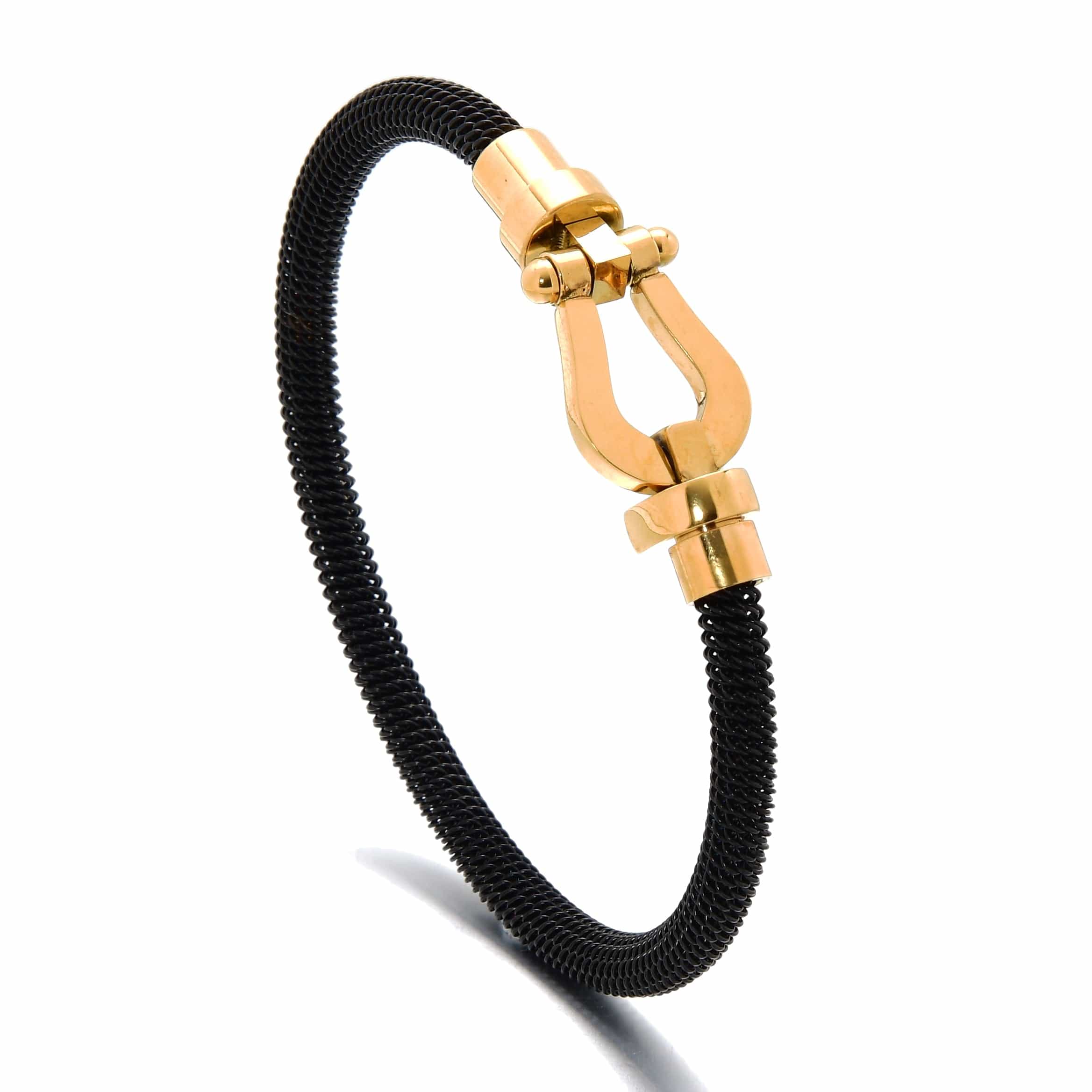 Kalifano Steel Hearts Jewelry Black Equestrian Woven Braided Steel Hearts Bracelet SHB147-B