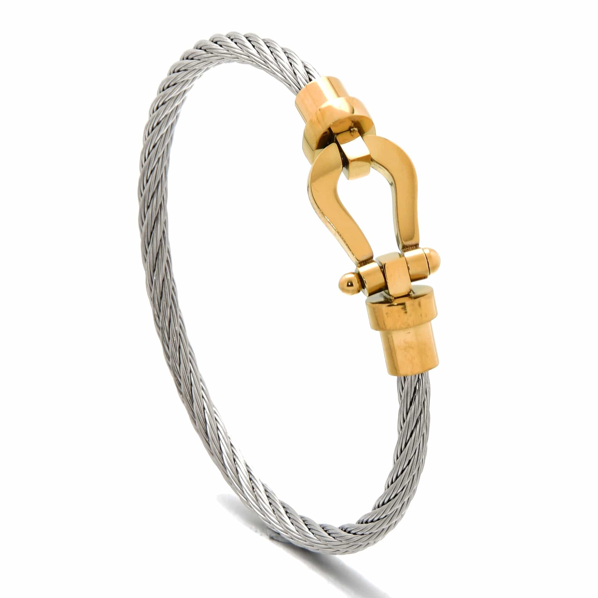 Kalifano Steel Hearts Jewelry Gold and Silver Arabian Cable Braided Steel Hearts Bracelet SHB148-GS