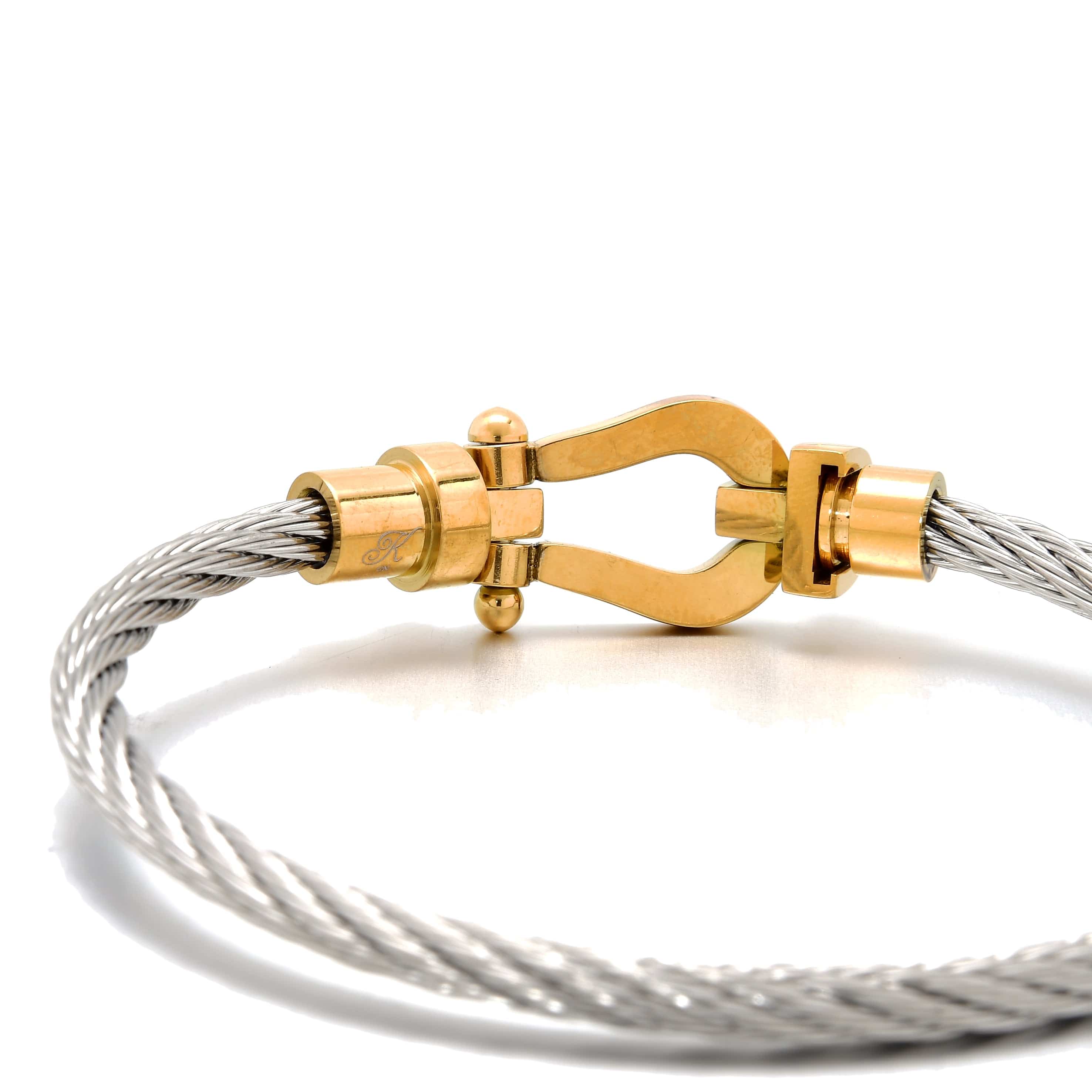 Kalifano Steel Hearts Jewelry Gold and Silver Arabian Cable Braided Steel Hearts Bracelet SHB148-GS