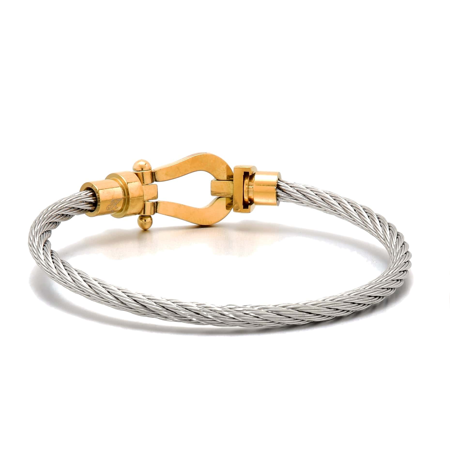 Kalifano Steel Hearts Jewelry Gold and Silver Arabian Cable Braided Steel Hearts Bracelet SHB148-GS