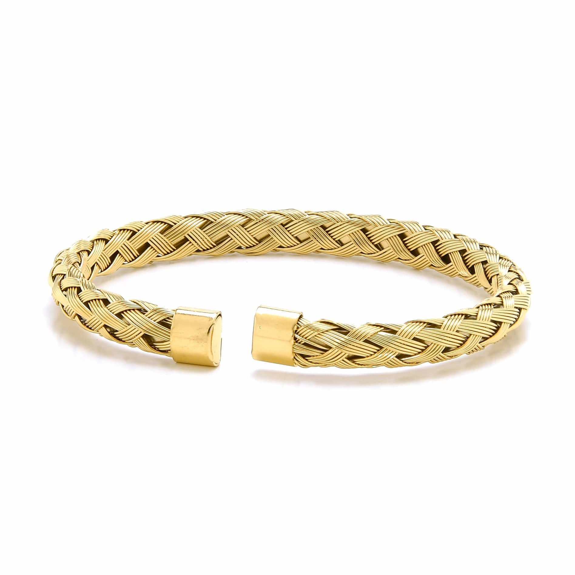 Kalifano Steel Hearts Jewelry Gold Basket Weave Braided Steel Hearts Bracelet SHB143-G