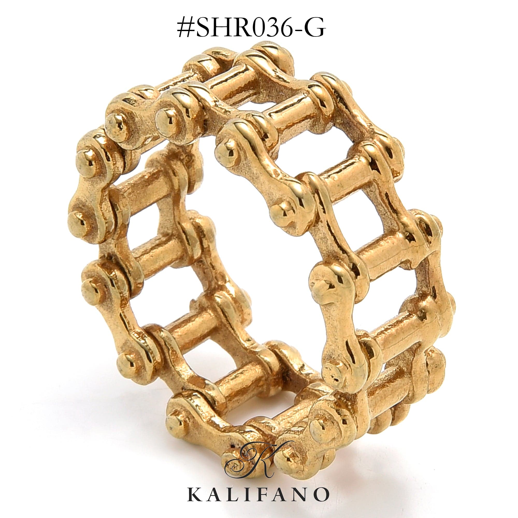 Kalifano Steel Hearts Jewelry Gold Bike Chain Steel Hearts Ring