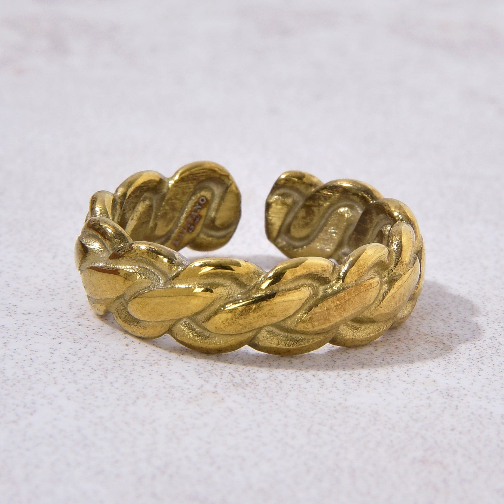 Kalifano Steel Hearts Jewelry Gold Braided Rope Steel Hearts Ring