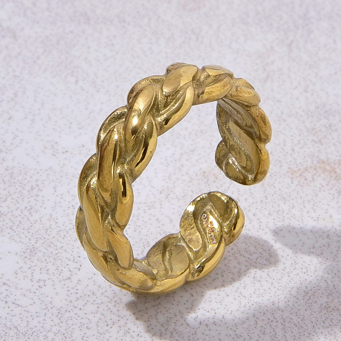 Kalifano Steel Hearts Jewelry Gold Braided Rope Steel Hearts Ring