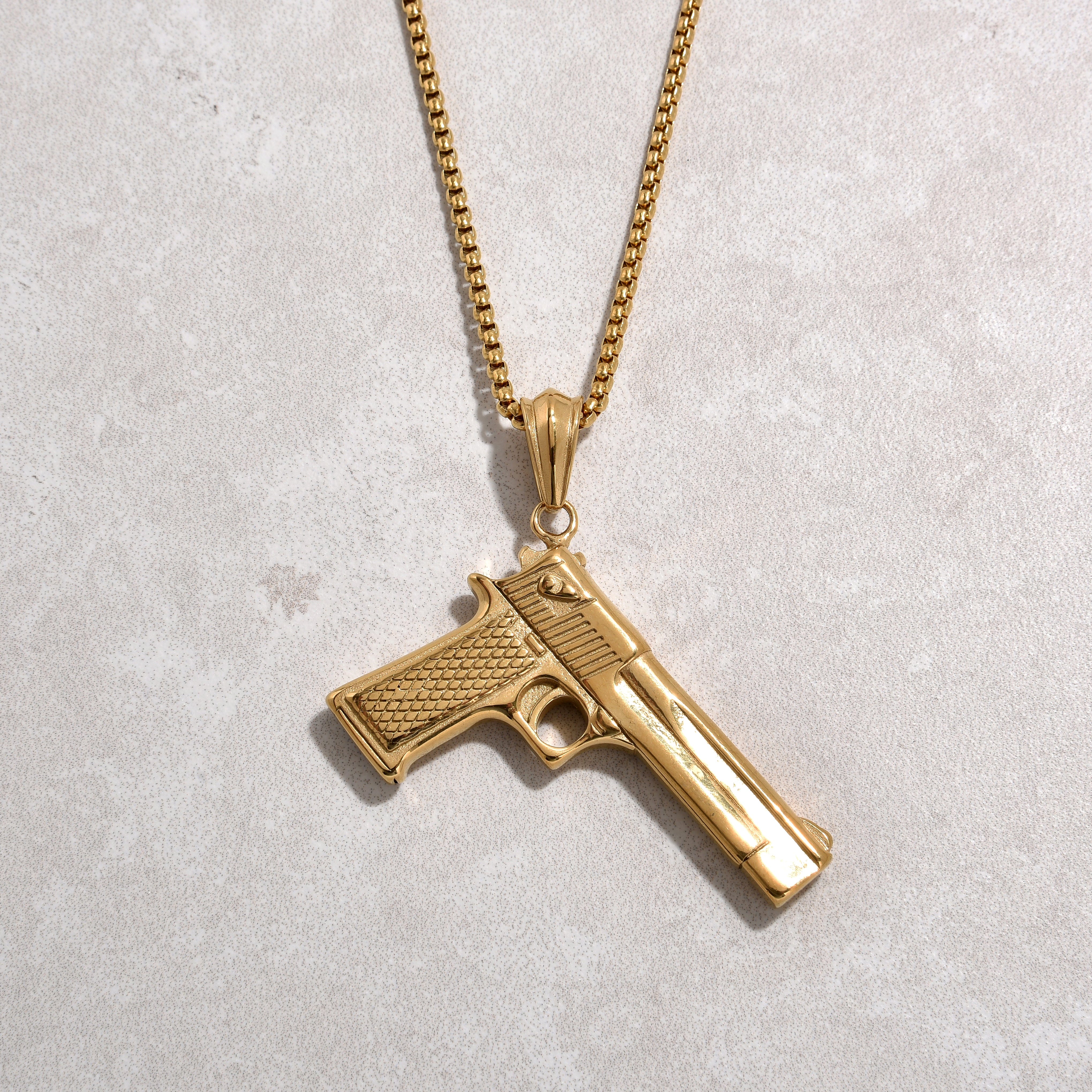 Kalifano Steel Hearts Jewelry Gold Desert Eagle gun Steel Hearts Necklace SHN523-G