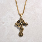 Gold Dragon Cross Steel Hearts Necklace