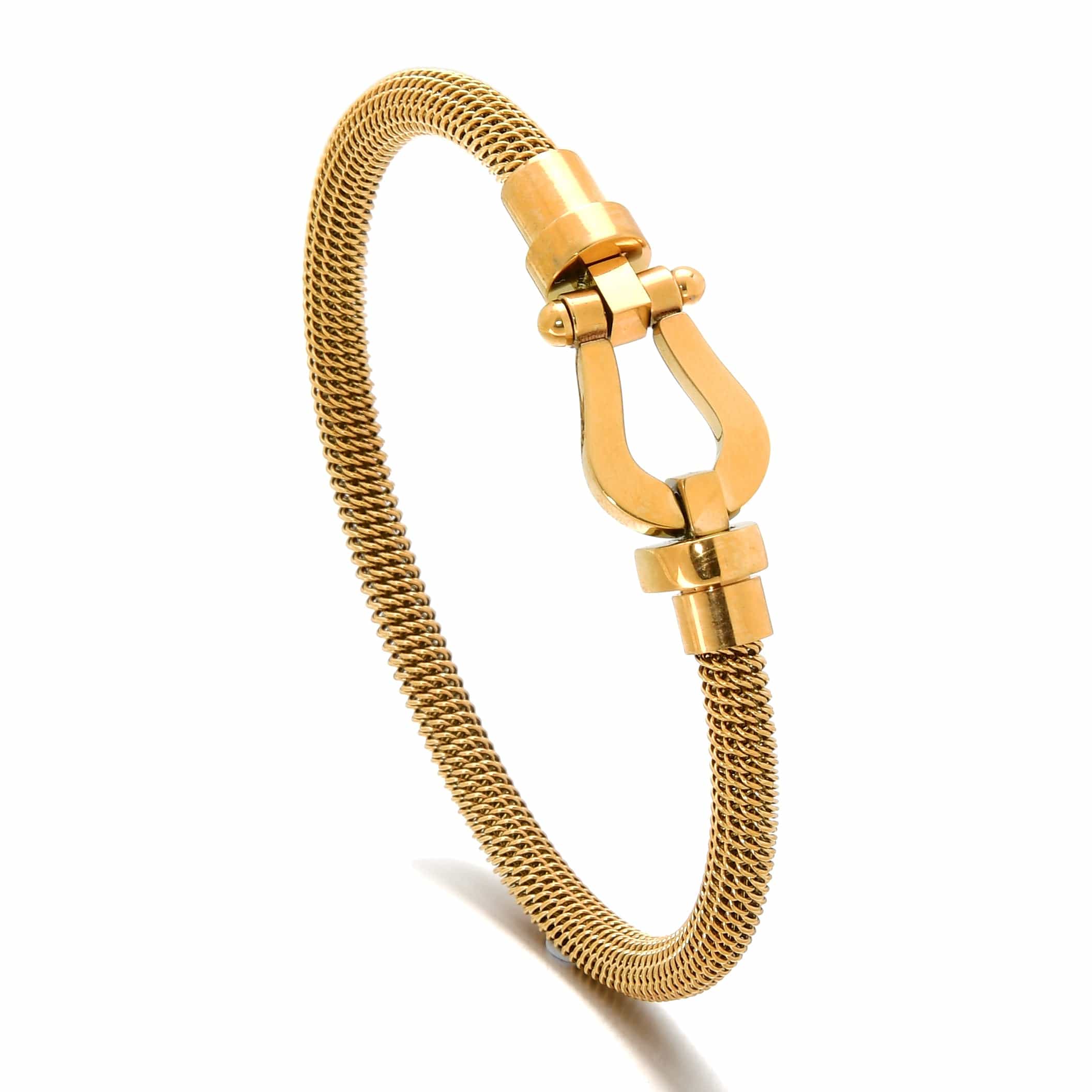 Kalifano Steel Hearts Jewelry Gold Equestrian Woven Braided Steel Hearts Bracelet SHB147-G