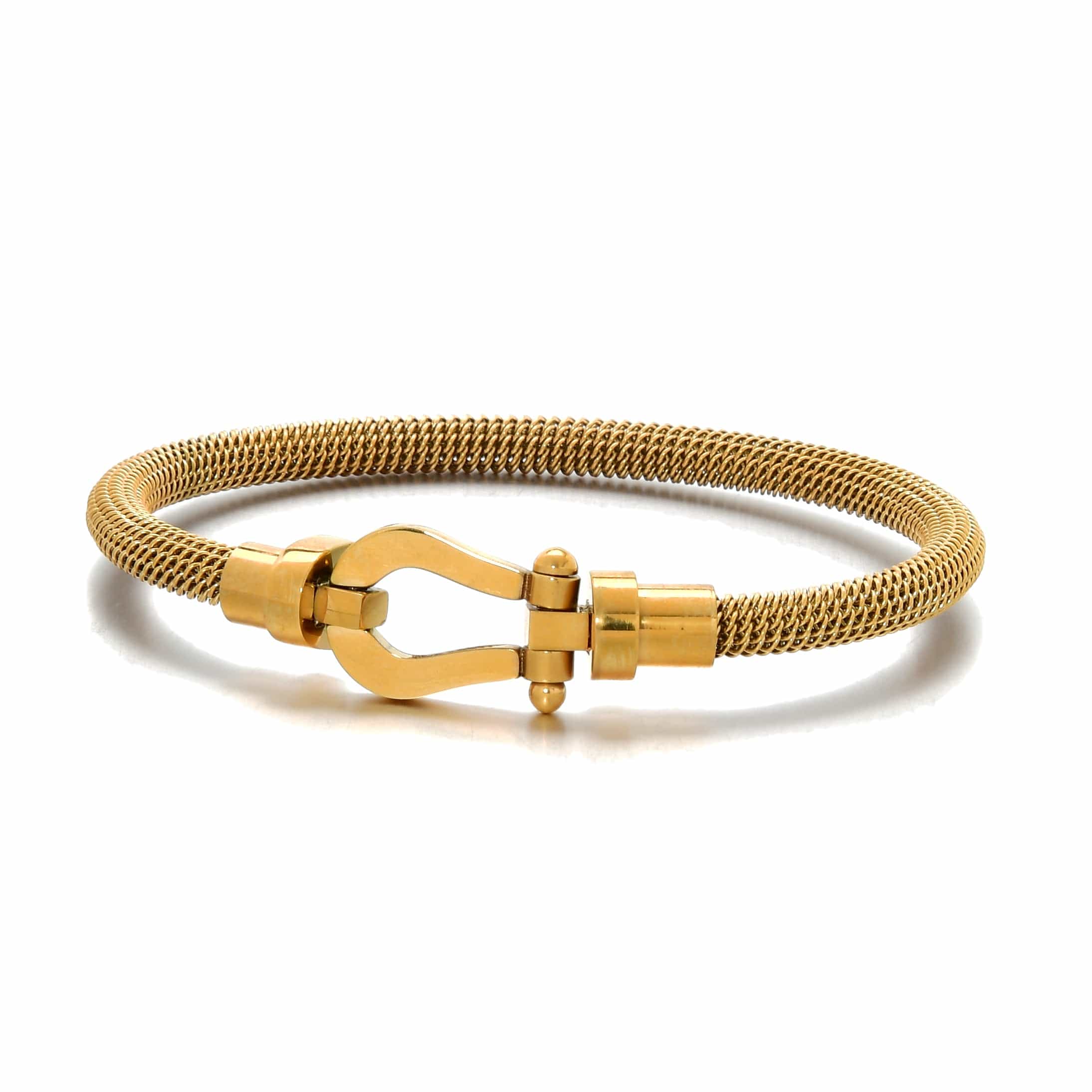 Kalifano Steel Hearts Jewelry Gold Equestrian Woven Braided Steel Hearts Bracelet SHB147-G
