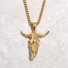 Gold Small Bull Skull Steel Hearts Necklace