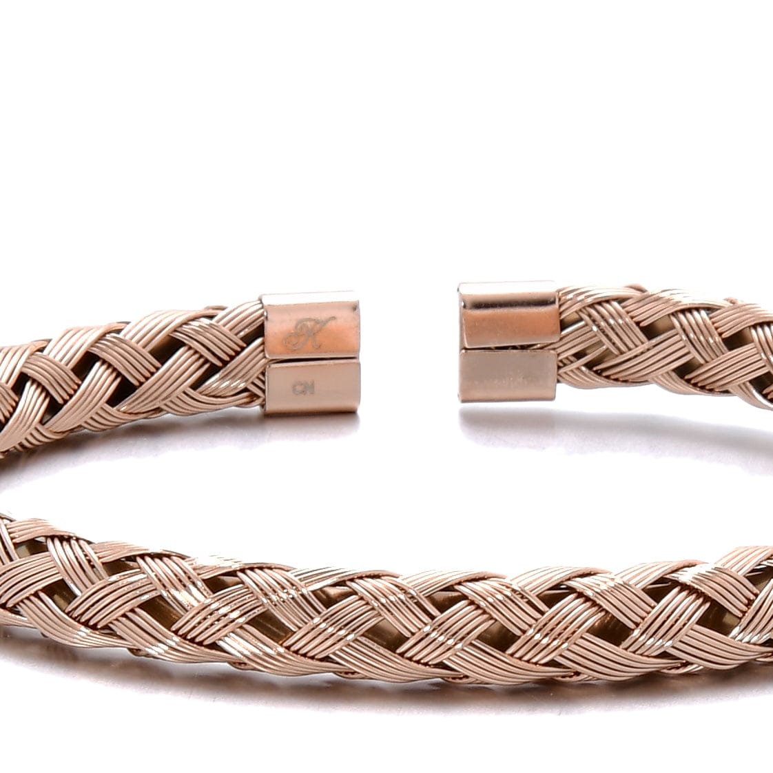 Kalifano Steel Hearts Jewelry Rose Gold Basket Weave Braided Steel Hearts Bracelet SHB143-R