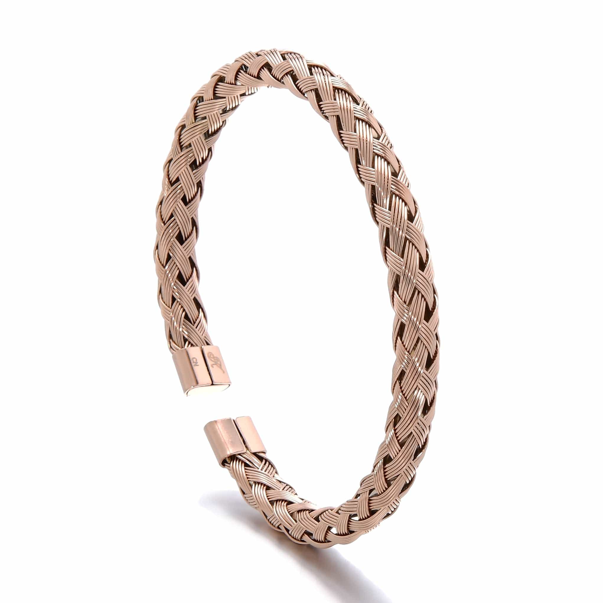 Kalifano Steel Hearts Jewelry Rose Gold Basket Weave Braided Steel Hearts Bracelet SHB143-R