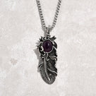 Silver Amethyst Feather Steel Hearts Necklace