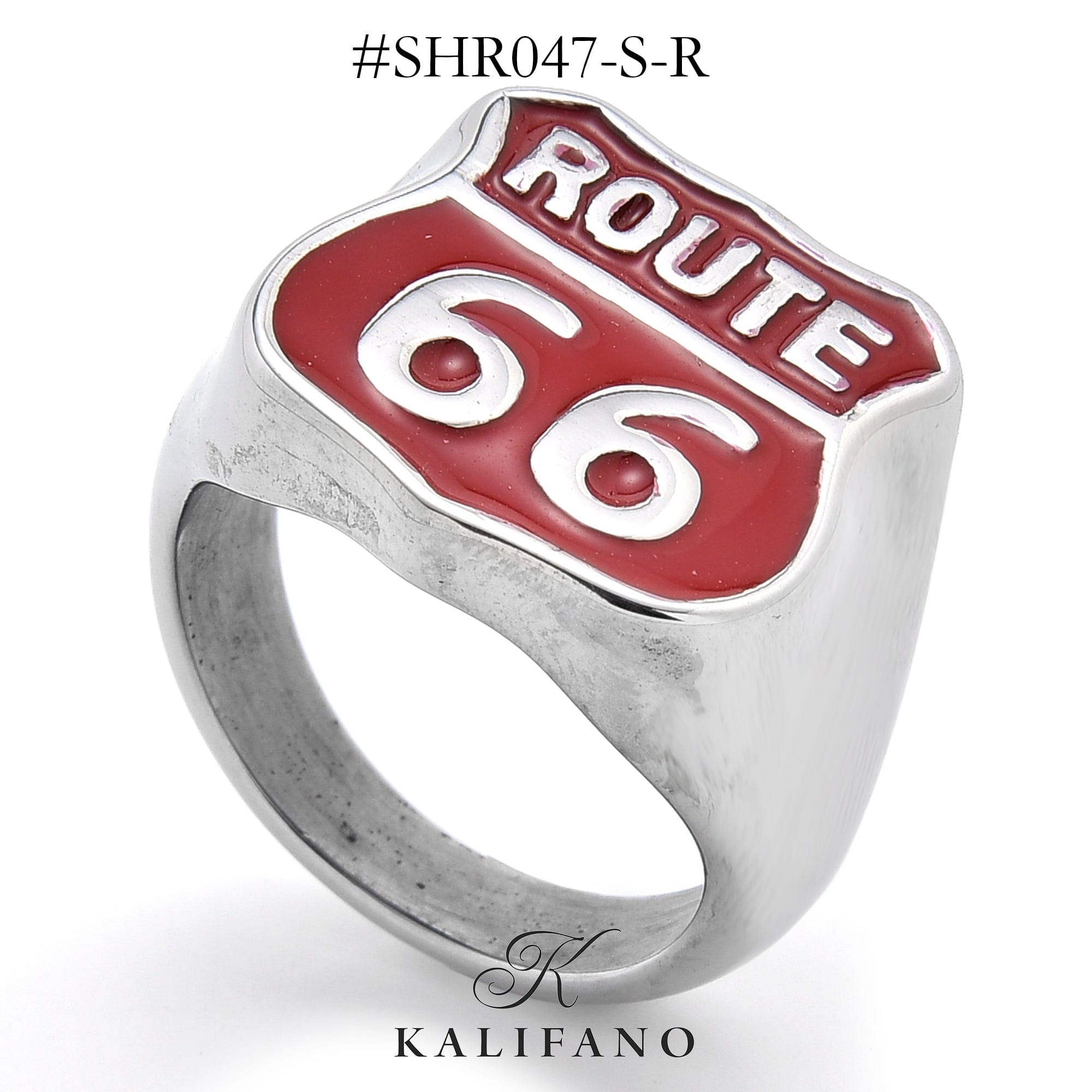 Kalifano Steel Hearts Jewelry Silver and Red Route 66 Steel Hearts Ring