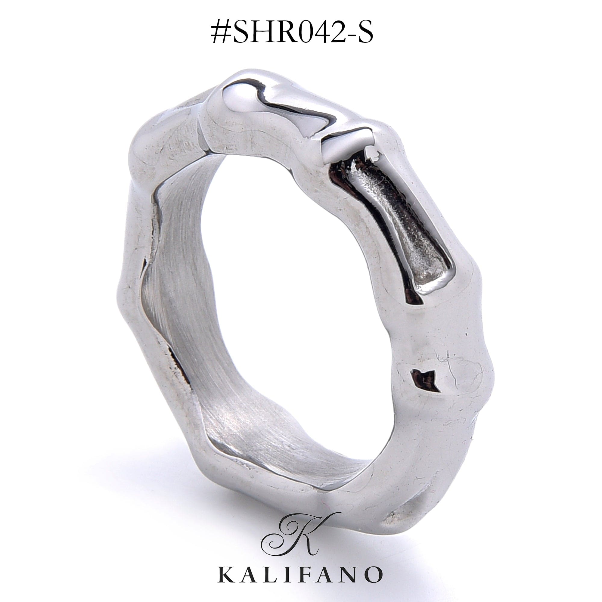 Kalifano Steel Hearts Jewelry Silver Bamboo Joint Steel Hearts Ring