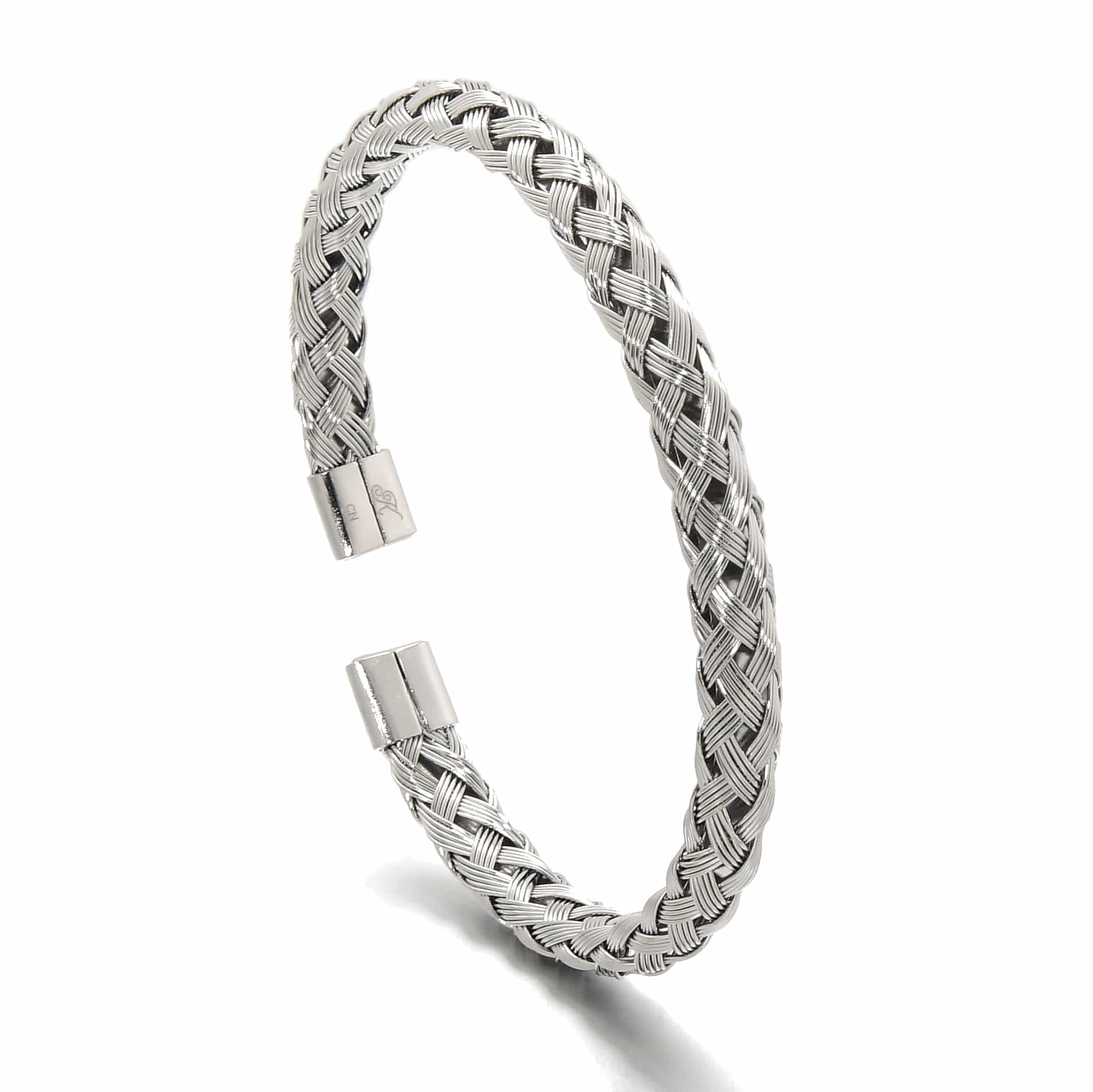 Kalifano Steel Hearts Jewelry Silver Basket Weave Braided Steel Hearts Bracelet SHB143-S