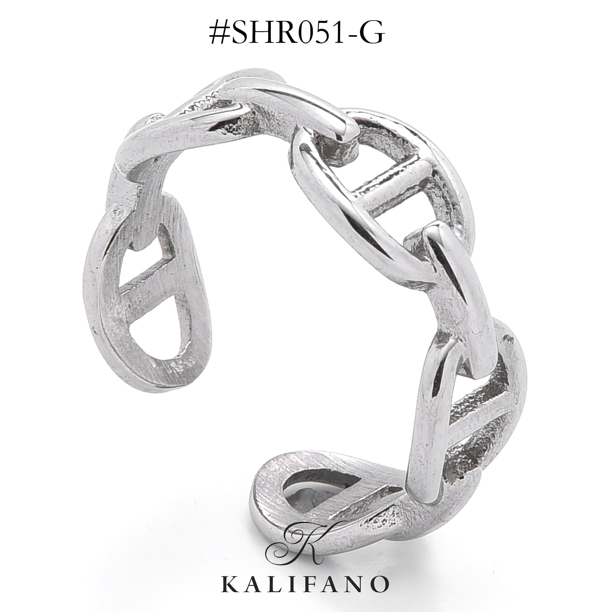 Kalifano Steel Hearts Jewelry Silver Chain Link Steel Hearts Ring