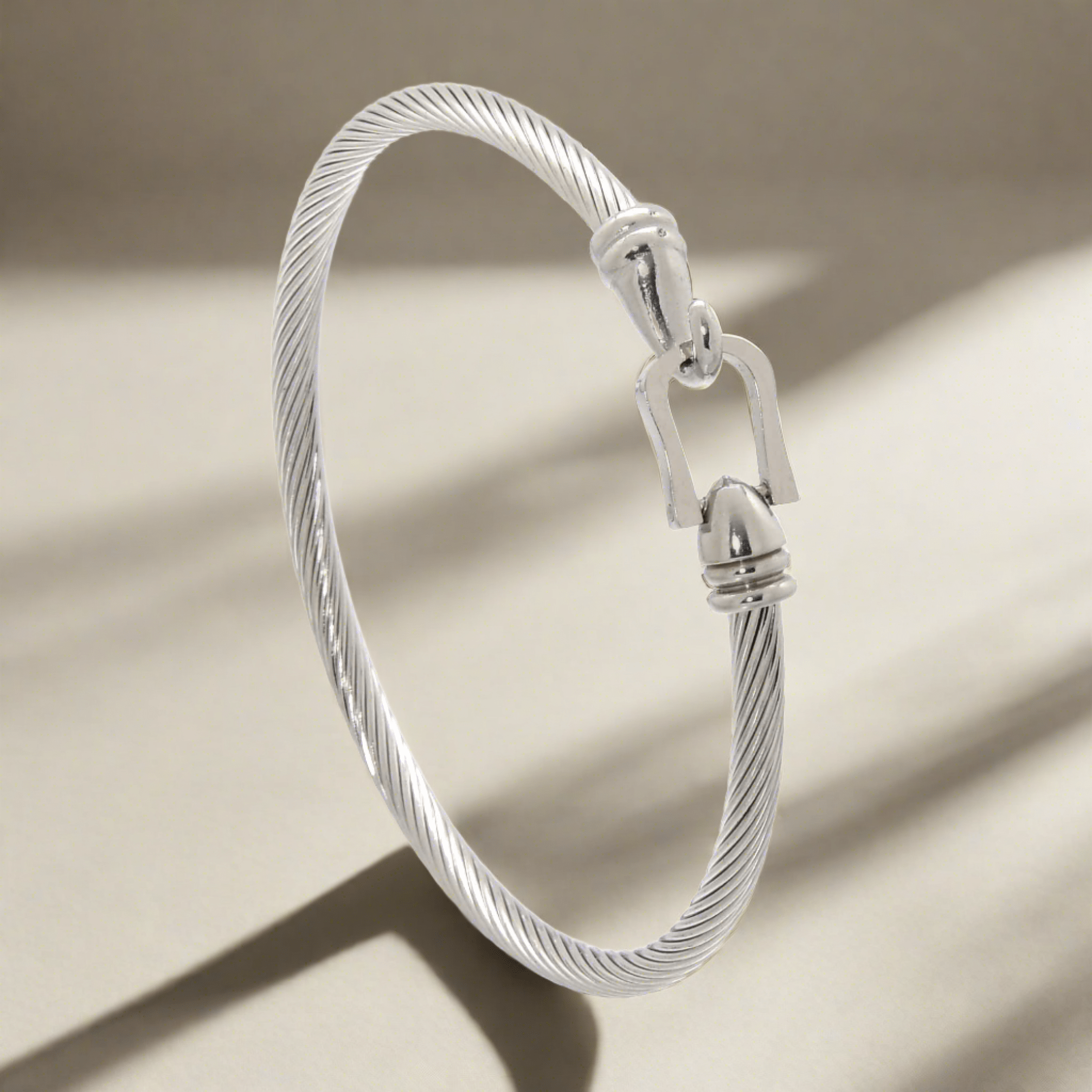Kalifano Steel Hearts Jewelry Silver Derby Cable Braided Steel Hearts Bracelet SHB146-S