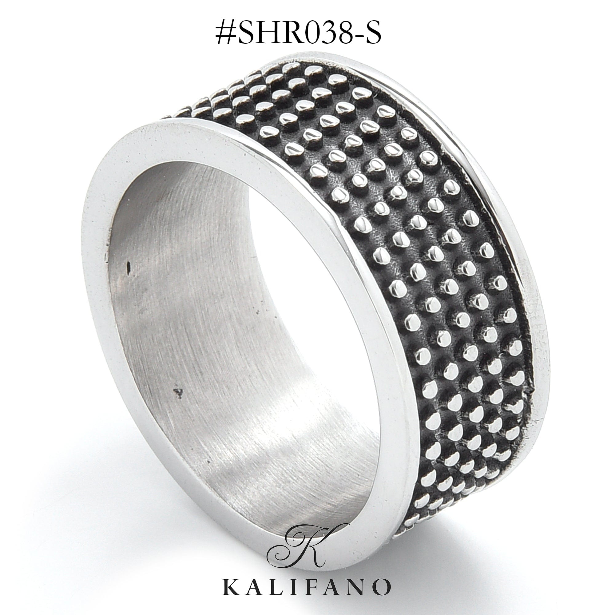 Kalifano Steel Hearts Jewelry Silver Dotted Steel Hearts Ring