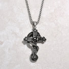 Silver Dragon Cross Steel Hearts Necklace