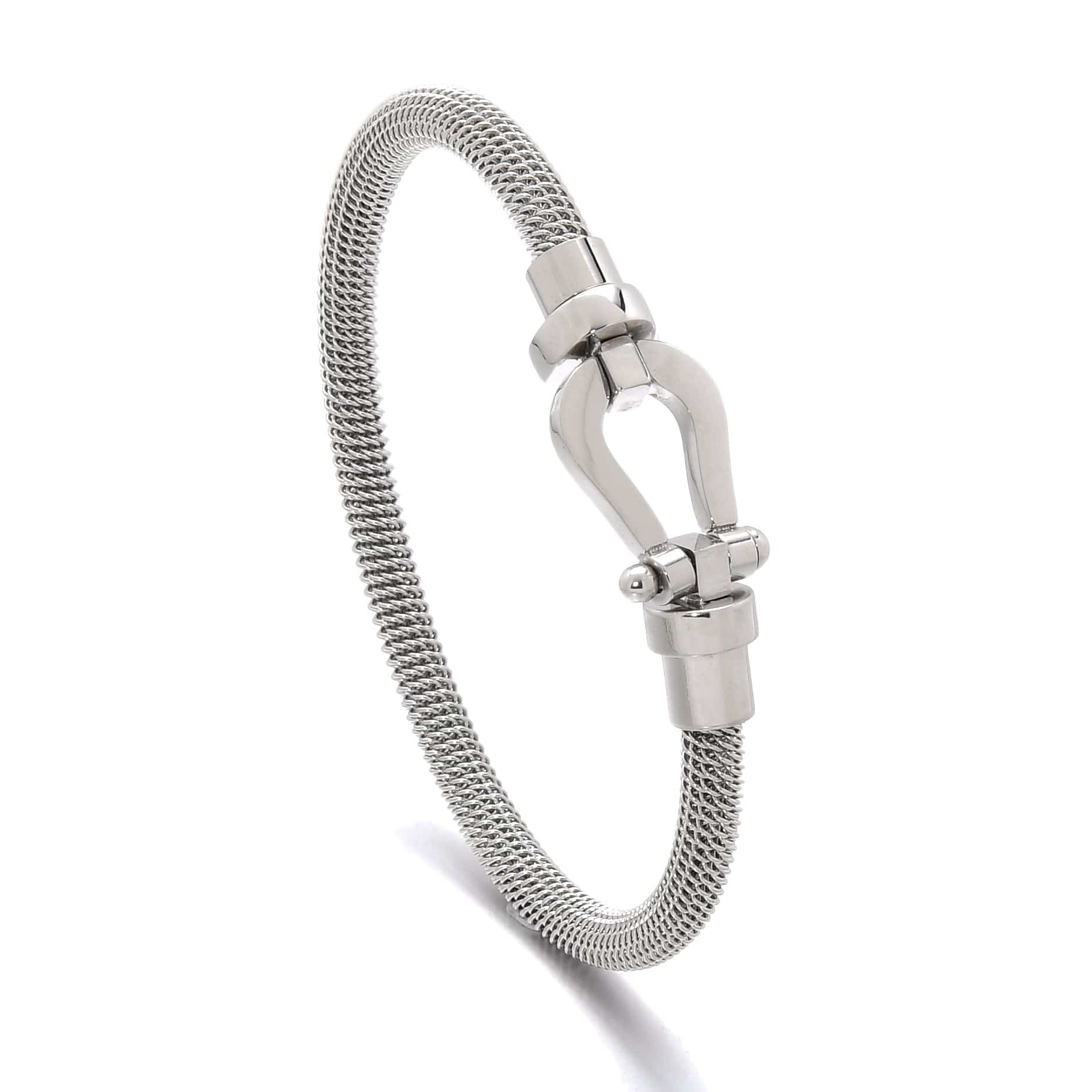 Kalifano Steel Hearts Jewelry Silver Equestrian Woven Braided Steel Hearts Bracelet SHB147-S