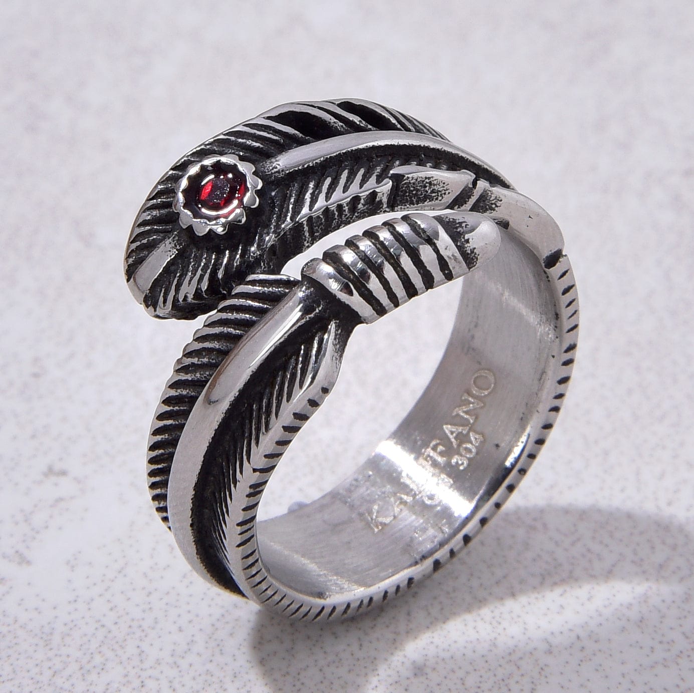 Kalifano Steel Hearts Jewelry Silver Feather Steel Hearts Ring
