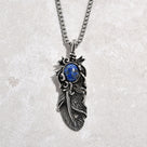 Silver Lapis Feather Steel Hearts Necklace