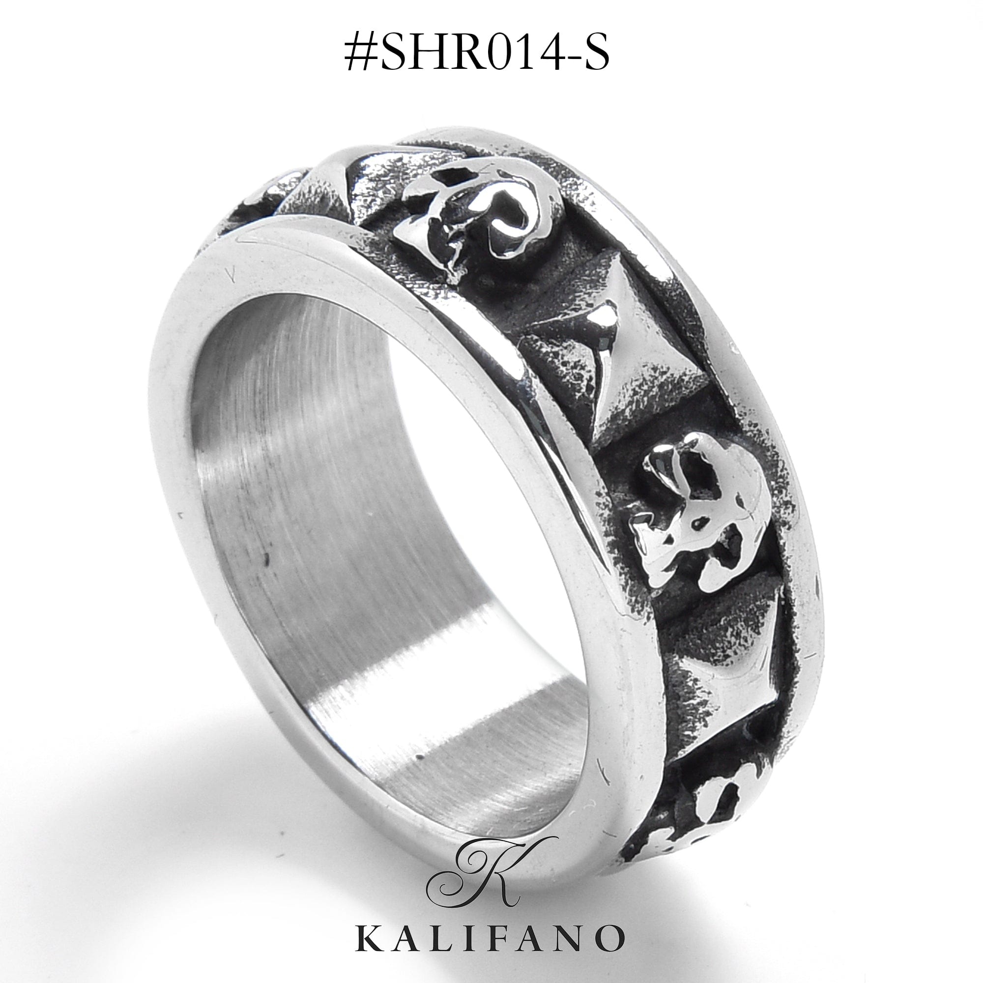 Kalifano Steel Hearts Jewelry Silver Punk Skull Steel Hearts Ring