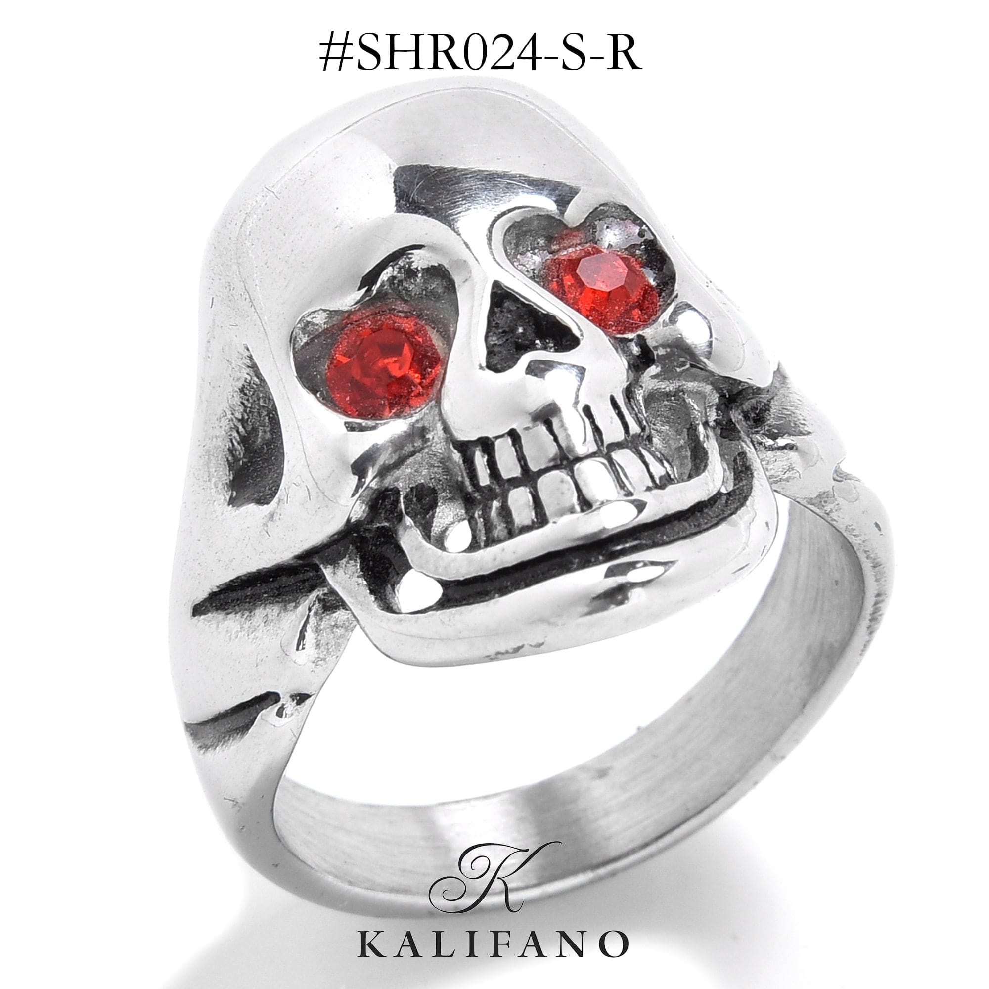 Kalifano Steel Hearts Jewelry Silver Punk Skull syn Ruby Steel Hearts Ring