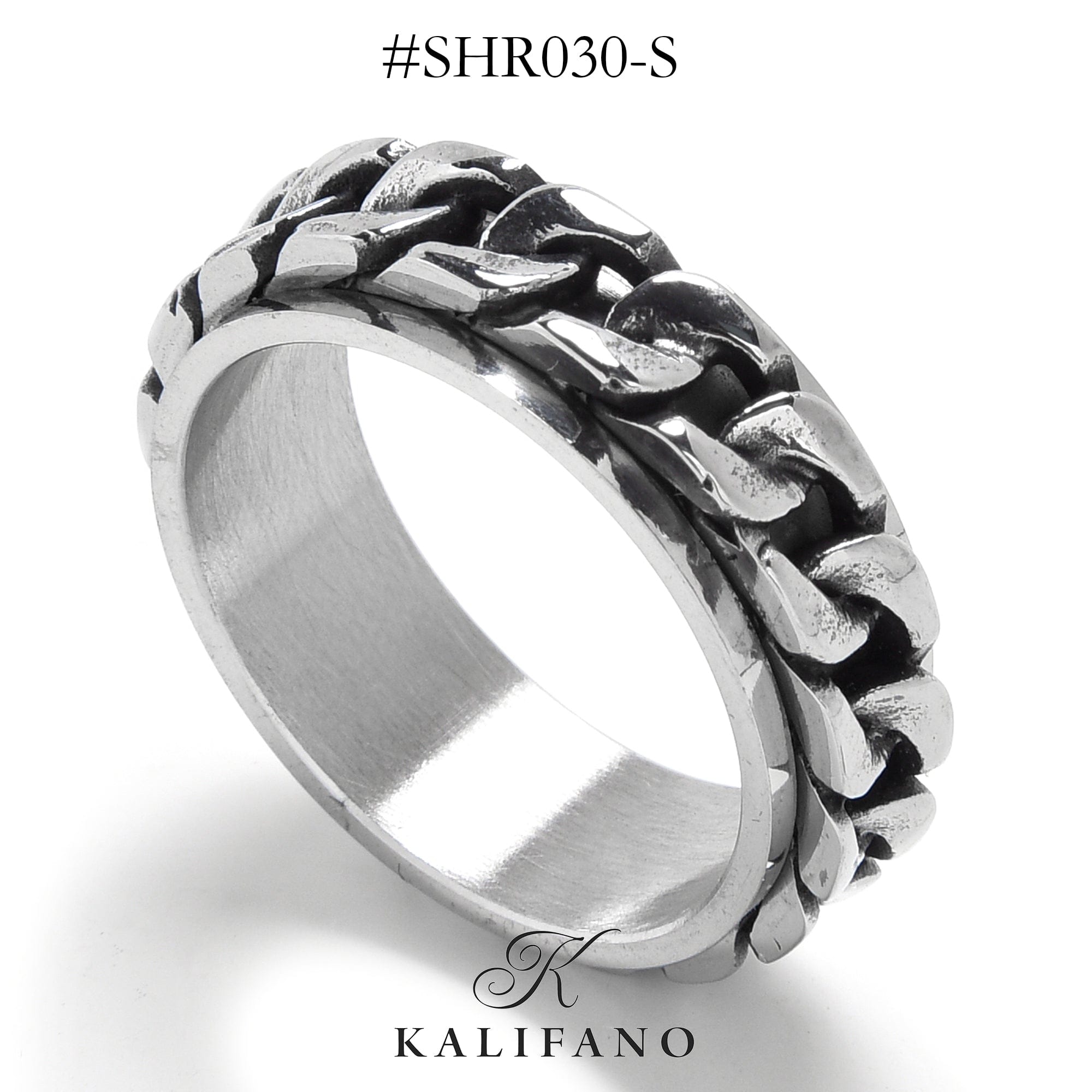 Kalifano Steel Hearts Jewelry Silver Rotatable Chain Steel Hearts Ring