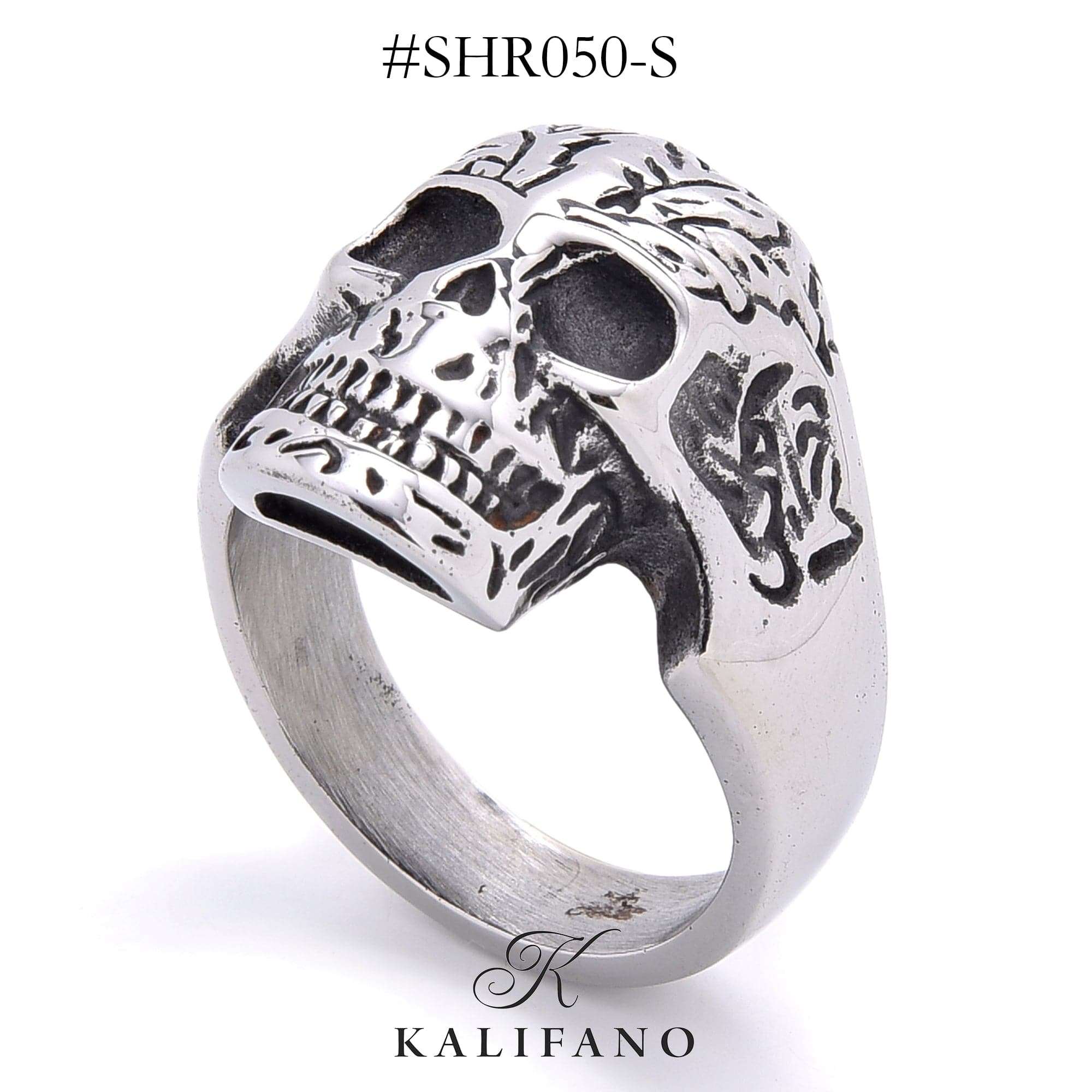 Kalifano Steel Hearts Jewelry Silver Skull Steel Hearts Ring