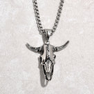 Silver Small Bull Skull Steel Hearts Necklace