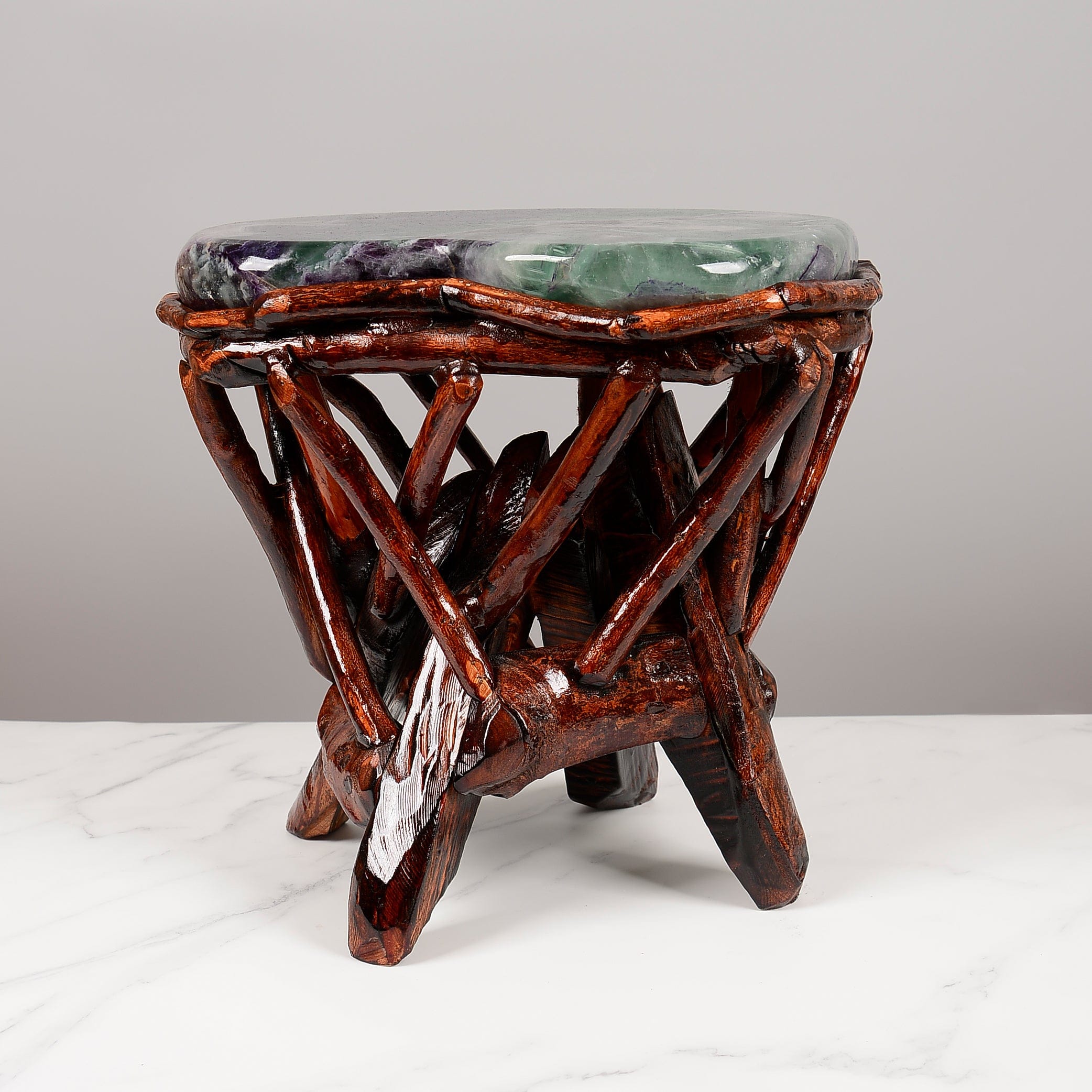 KALIFANO Table Purple & Green Fluorite Side Table 14" FLC4000.004
