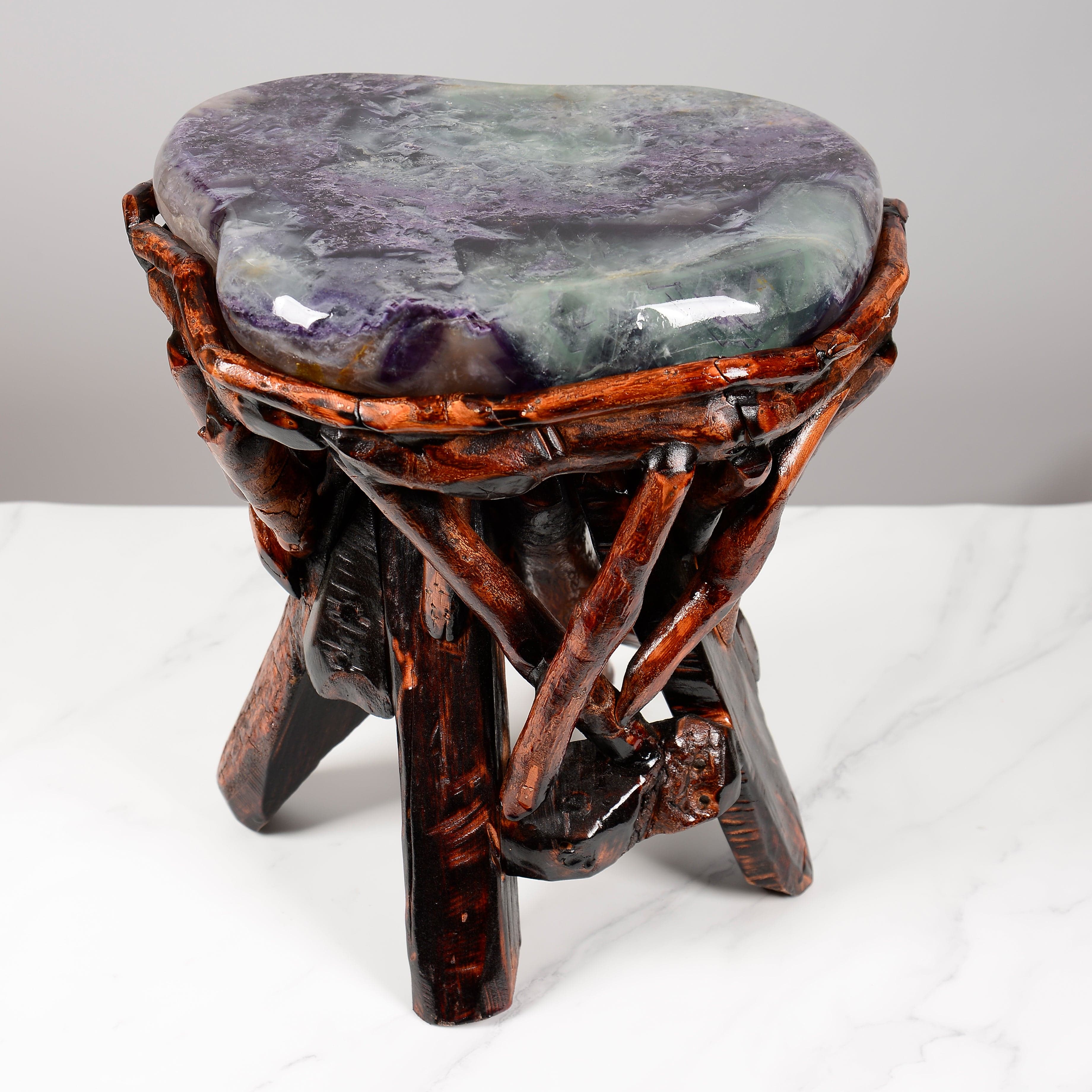 KALIFANO Table Purple & Green Fluorite Side Table 14" FLC4200.006