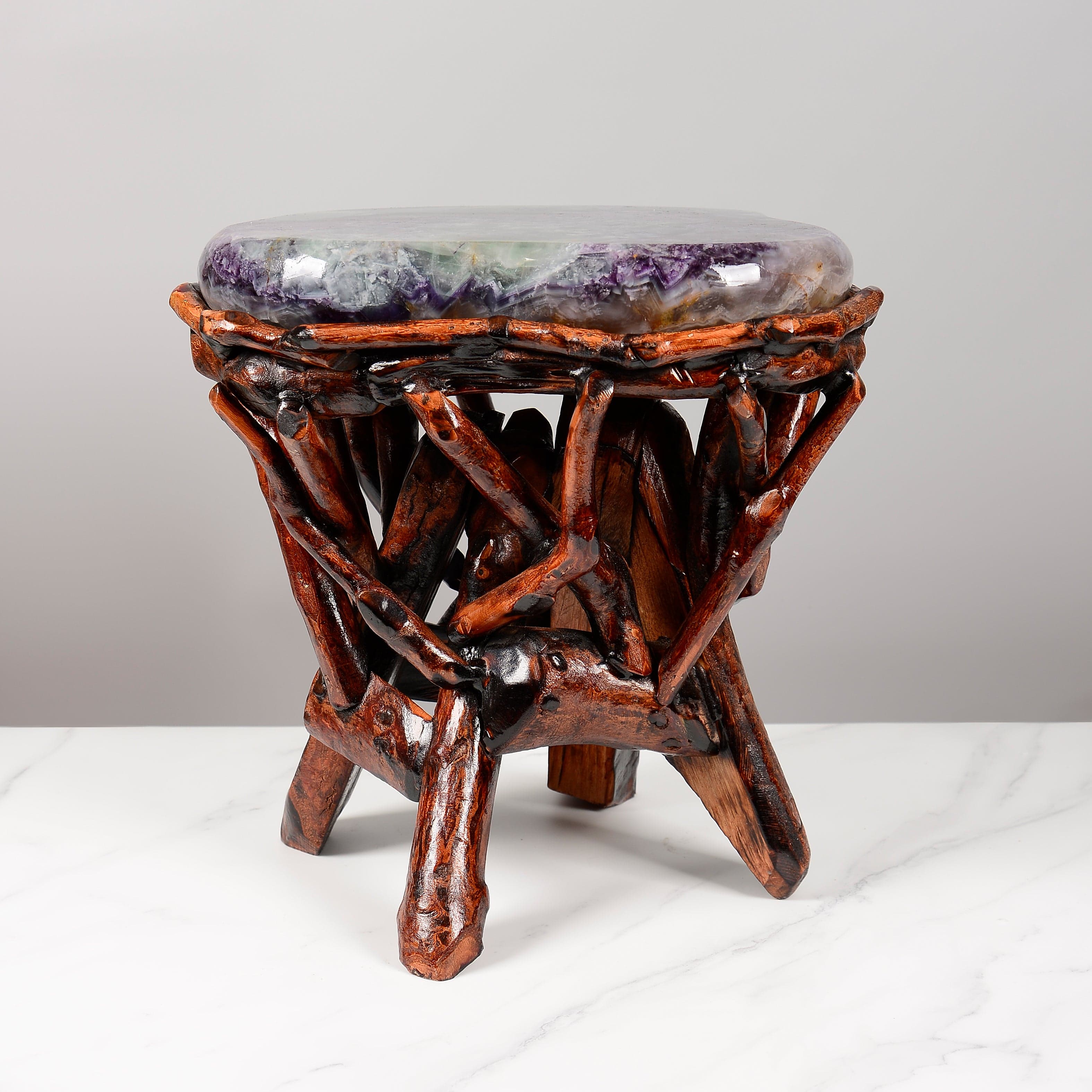 KALIFANO Table Purple & Green Fluorite Side Table 14" FLC4200.006