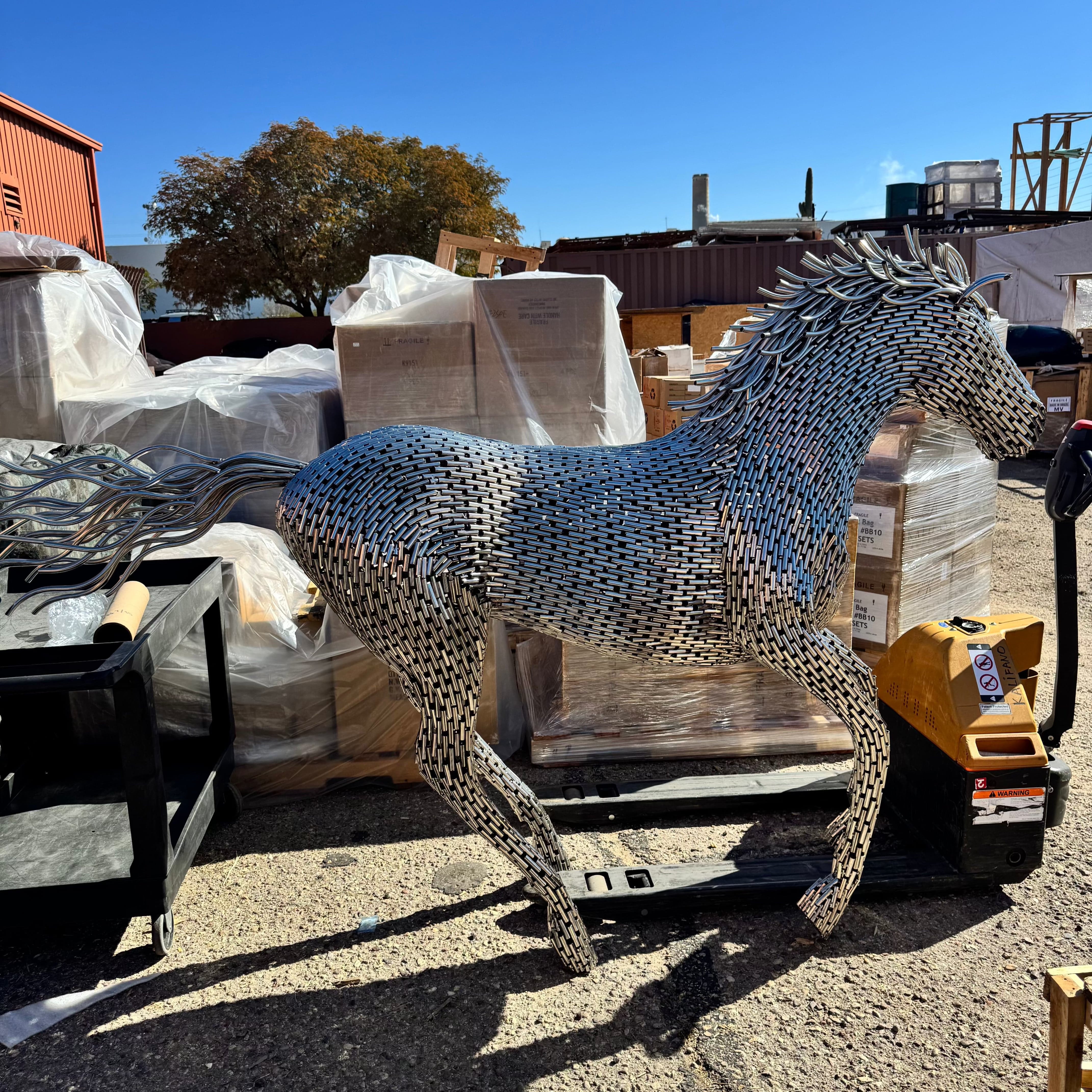 Kalifano Teak Wood and Stainless Steel Stainless Steel Running Pipe Horse SSS-H266