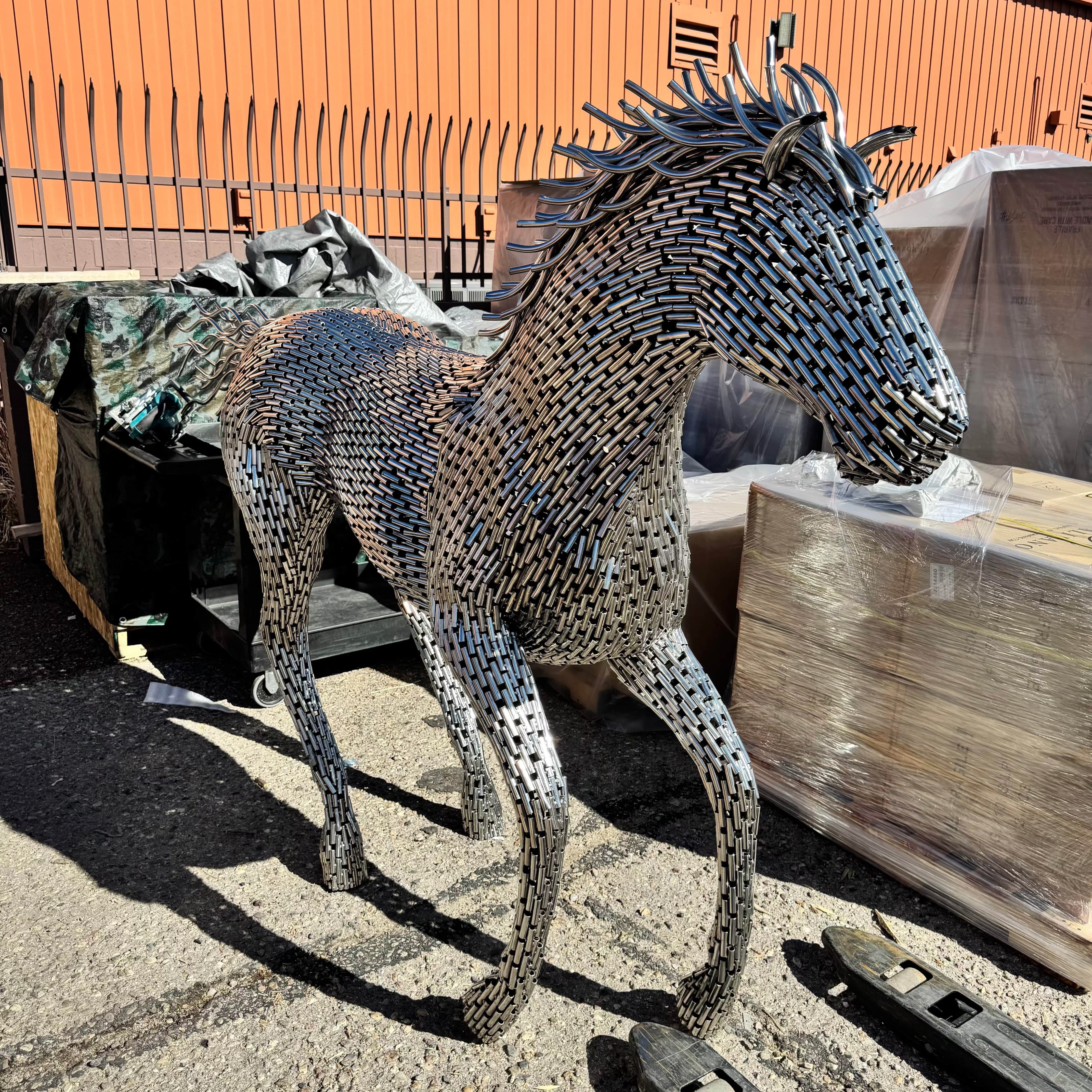 Kalifano Teak Wood and Stainless Steel Stainless Steel Running Pipe Horse SSS-H266