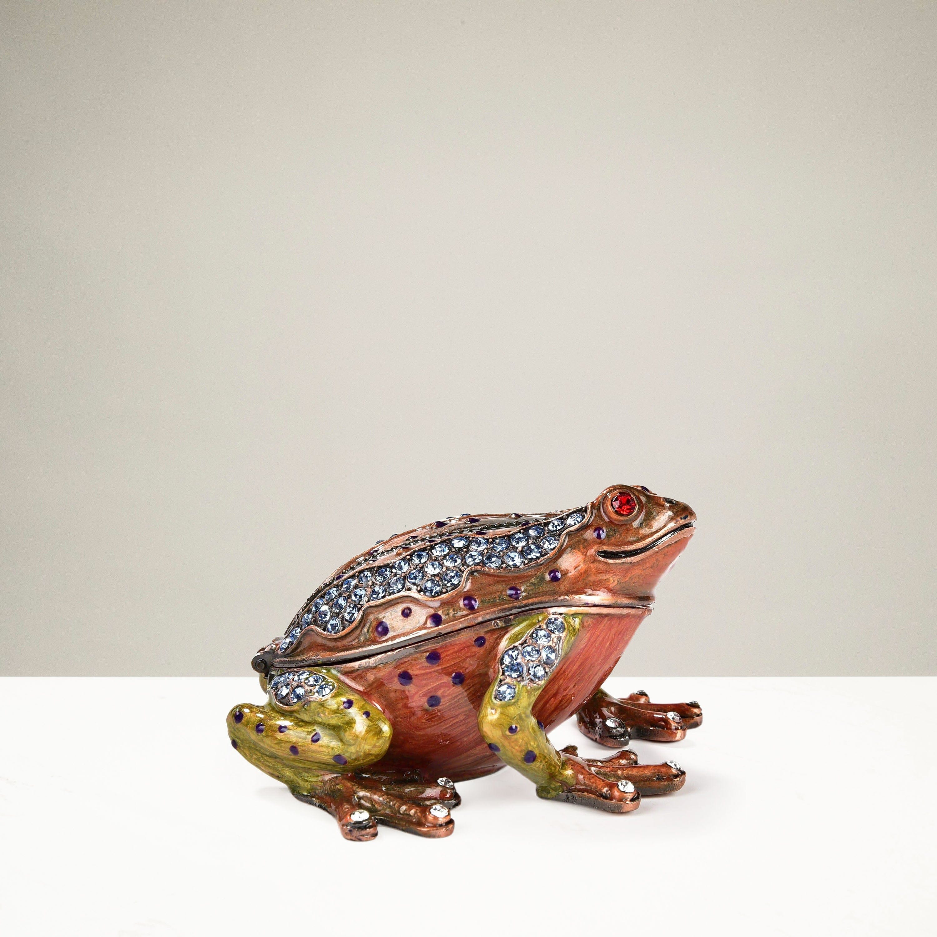 Kalifano Vanity Figurine Bronze Happy Toad Crystal Figurine Keepsake Box SVA-023