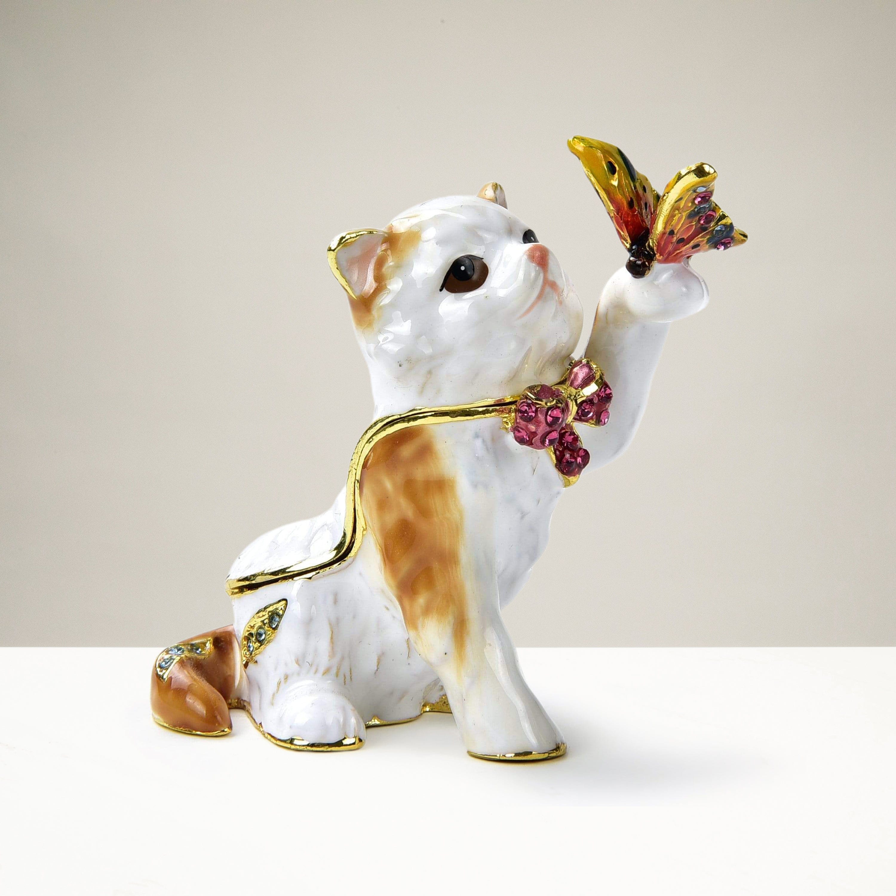 Kalifano Vanity Figurine Cat & Butterfly Figurine Keepsake Box made with Crystals SVA-099