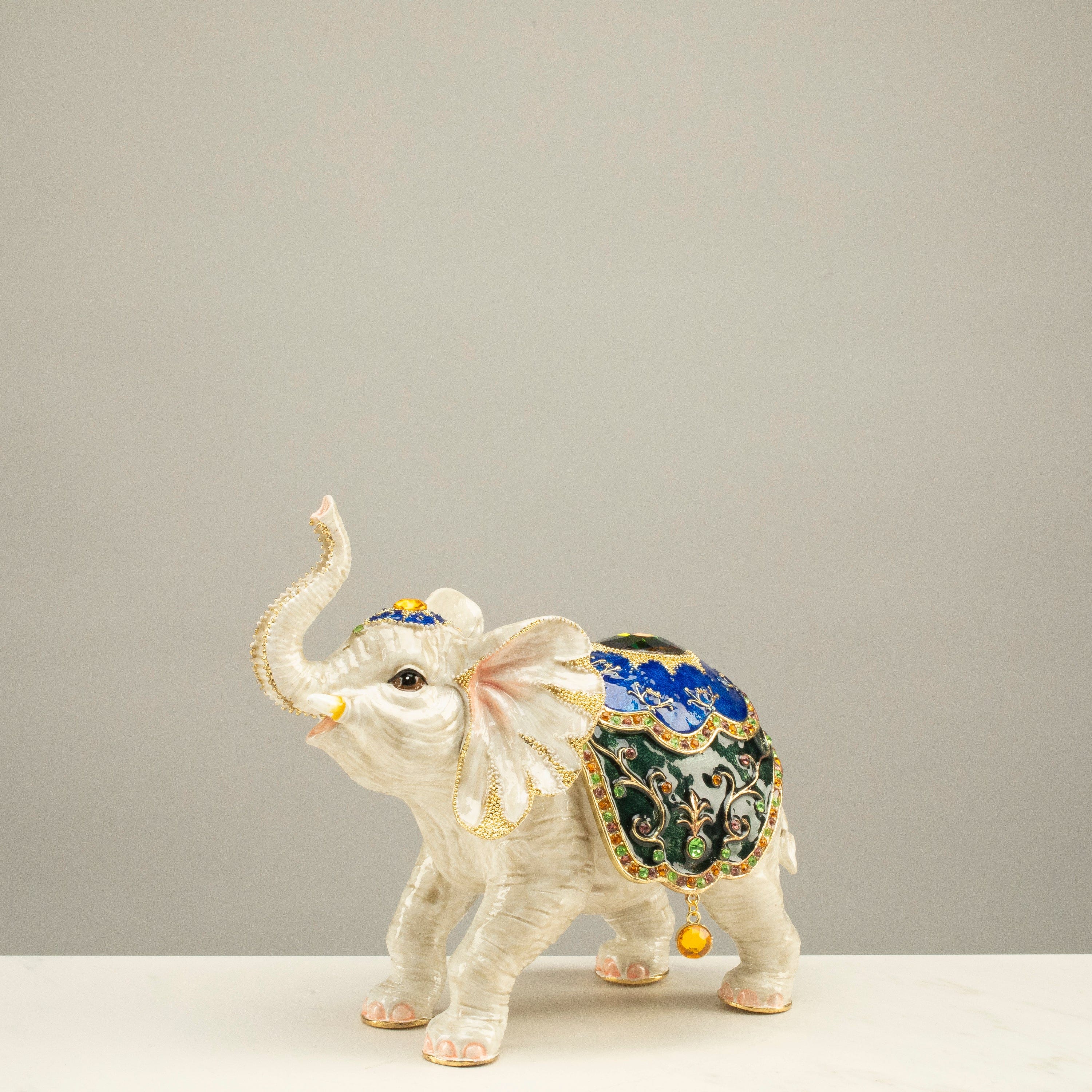 Kalifano Vanity Figurine Large Gray Elephant Figurine Keepsake Box made with Crystals SVA-102