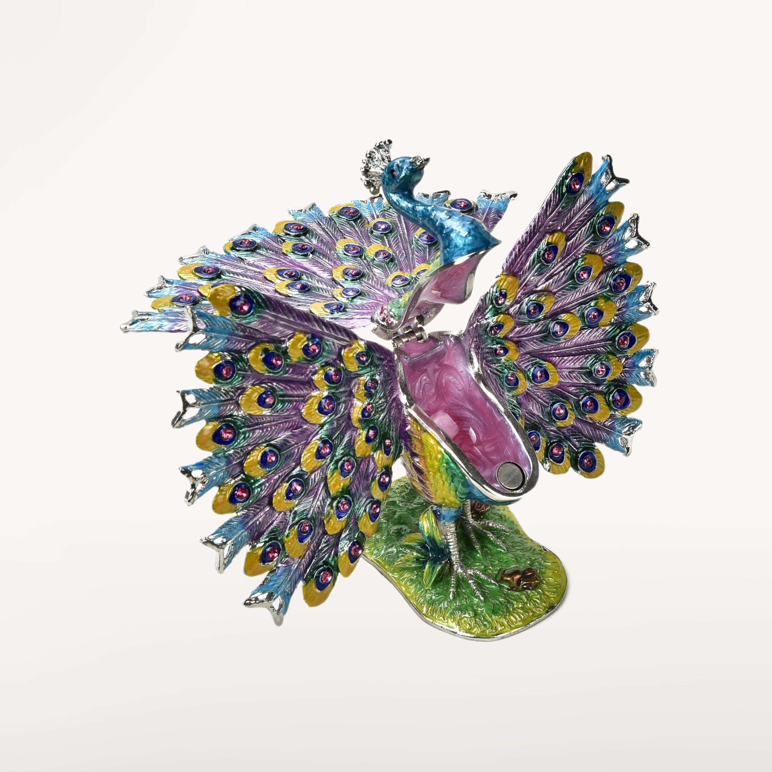 Kalifano Vanity Figurine Peacock Figurine Keepsake Box made with Crystals SVA-086